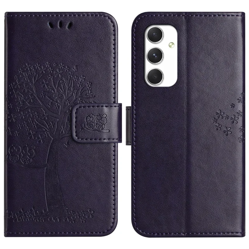 For Samsung Galaxy A16 5G / A16 4G Case PU Leather Owl Tree Imprinted Wallet Phone Cover - Dark Purple