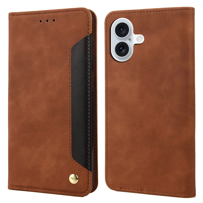 For iPhone 16 Case PU Leather Shockproof Protection Wallet Phone Cover - Brown
