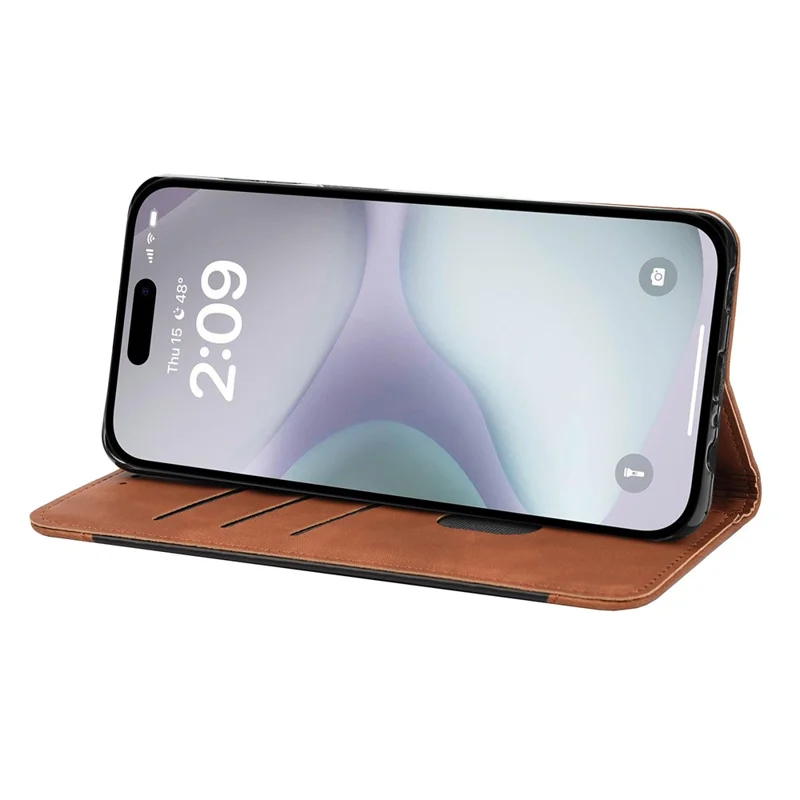 For iPhone 16 Case PU Leather Shockproof Protection Wallet Phone Cover - Brown