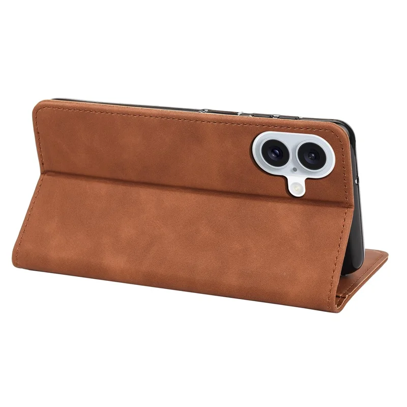 For iPhone 16 Case PU Leather Shockproof Protection Wallet Phone Cover - Brown
