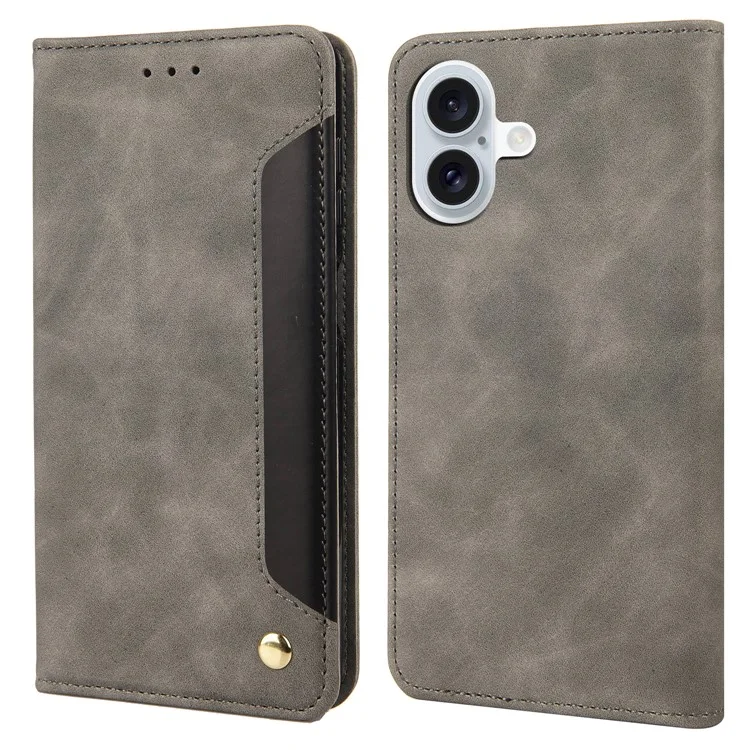 Funda para iPhone 16 Carcasa de Piel de PU a Prueba de Golpes - Gris