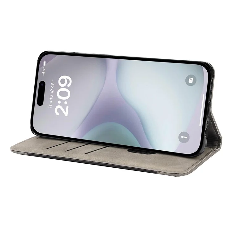 Funda para iPhone 16 Carcasa de Piel de PU a Prueba de Golpes - Gris