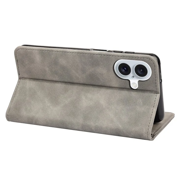Funda para iPhone 16 Carcasa de Piel de PU a Prueba de Golpes - Gris