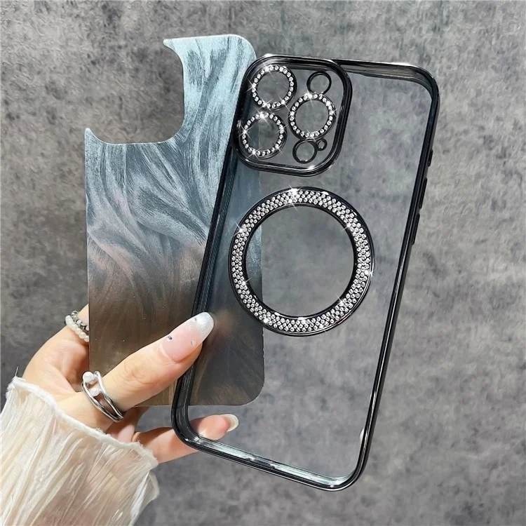 Para iPhone 14 Pro Max Magnetic Case Feather Texture Bling Sparkly TPU + PC Phone Cover - Silver