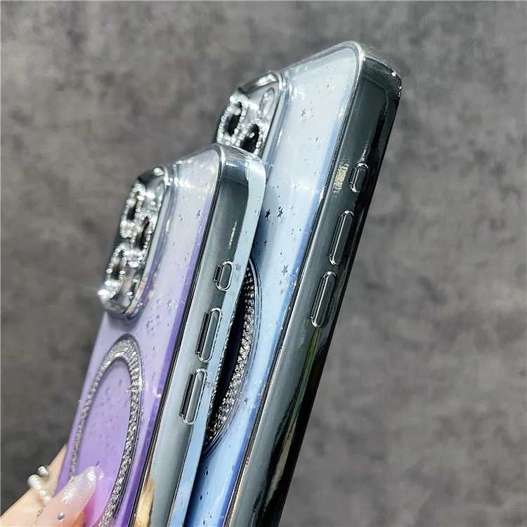 For iPhone 15 Pro Magnetic Case Clear Glitter TPU + PC Gradient Phone Cover - Purple