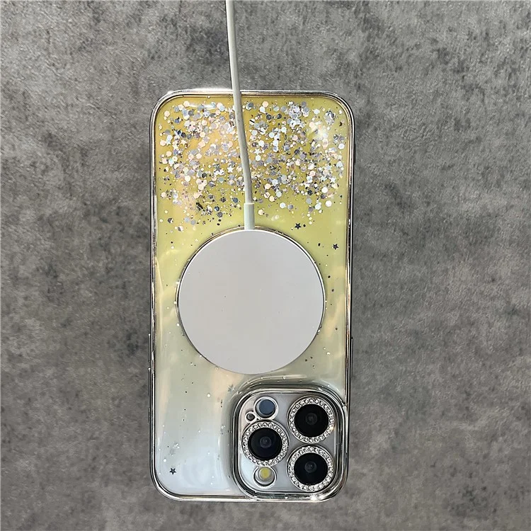 For iPhone 15 Pro Magnetic Case Clear Glitter TPU + PC Gradient Phone Cover - Purple