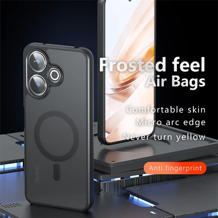 For Xiaomi Redmi 13 4G / 5G / Poco M6 4G / Poco M6 Plus 5G Magnetic Case TPU+PC Matte Anti-Scratch Phone Cover - Transparent Black