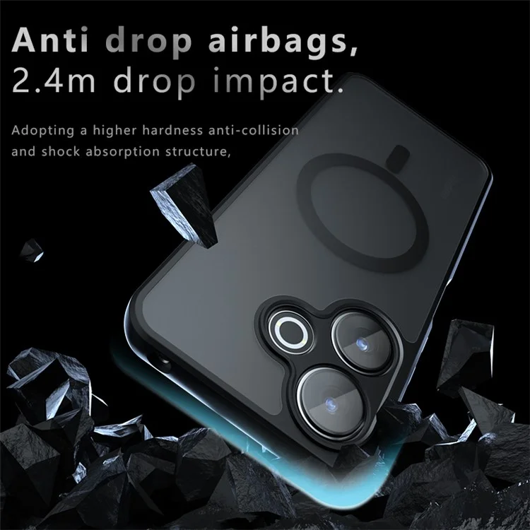 For Xiaomi Redmi 13 4G / 5G / Poco M6 4G / Poco M6 Plus 5G Magnetic Case TPU+PC Matte Anti-Scratch Phone Cover - Transparent Black