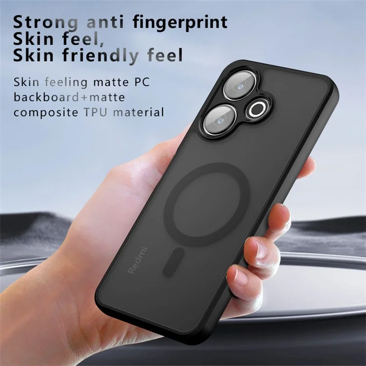 For Xiaomi Redmi 13 4G / 5G / Poco M6 4G / Poco M6 Plus 5G Magnetic Case TPU+PC Matte Anti-Scratch Phone Cover - Transparent Black