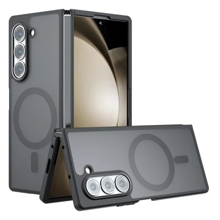 Pour Samsung Galaxy Z Fold6 5G Coque magnétique en TPU+PC Matte Anti-Scratch Phone Cover - Noir transparent