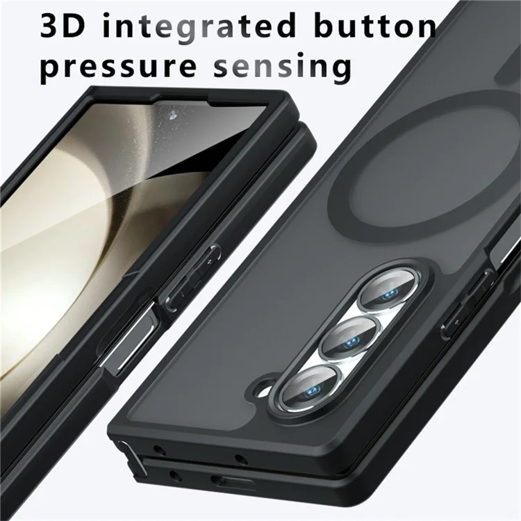 Pour Samsung Galaxy Z Fold6 5G Coque magnétique en TPU+PC Matte Anti-Scratch Phone Cover - Noir transparent