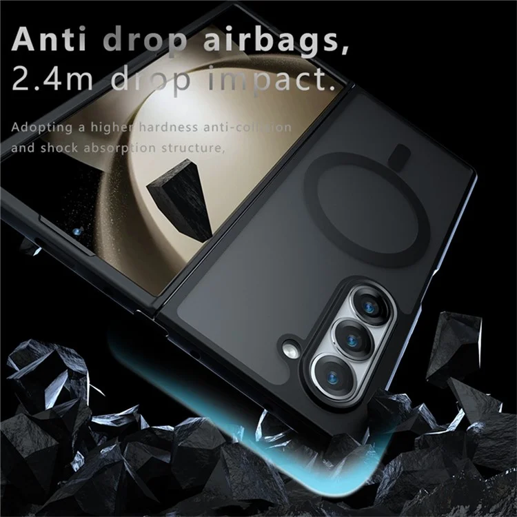 Pour Samsung Galaxy Z Fold6 5G Coque magnétique en TPU+PC Matte Anti-Scratch Phone Cover - Noir transparent