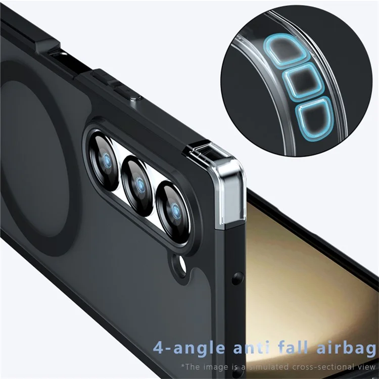 Pour Samsung Galaxy Z Fold6 5G Coque magnétique en TPU+PC Matte Anti-Scratch Phone Cover - Noir transparent