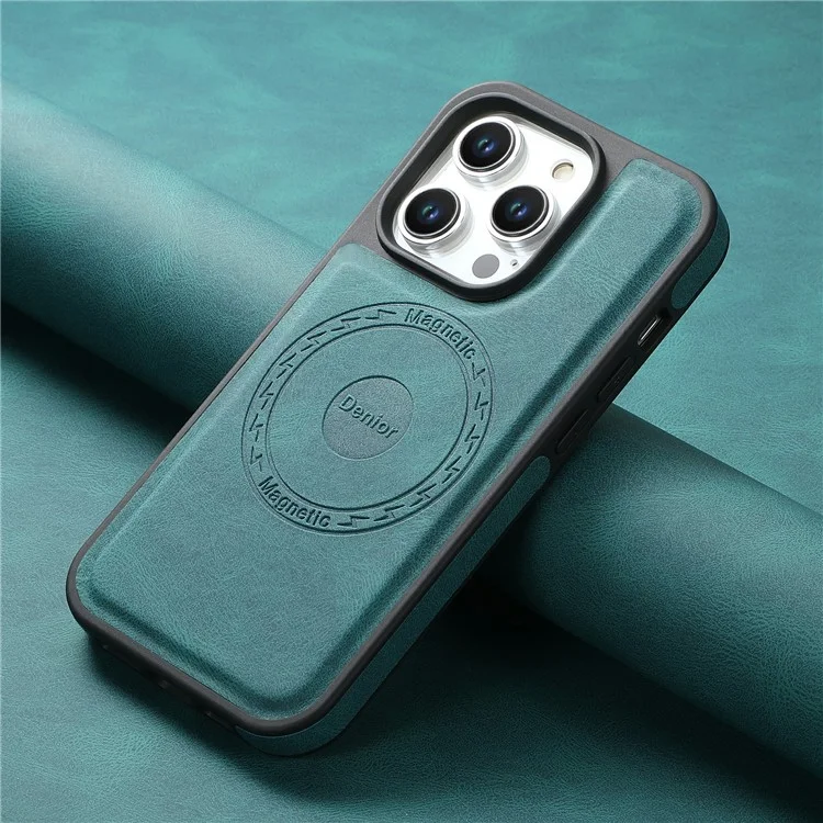 DENIOR A13 For iPhone 15 Pro Max Magnetic Case PU Leather Coated PC+TPU Phone Cover - Green