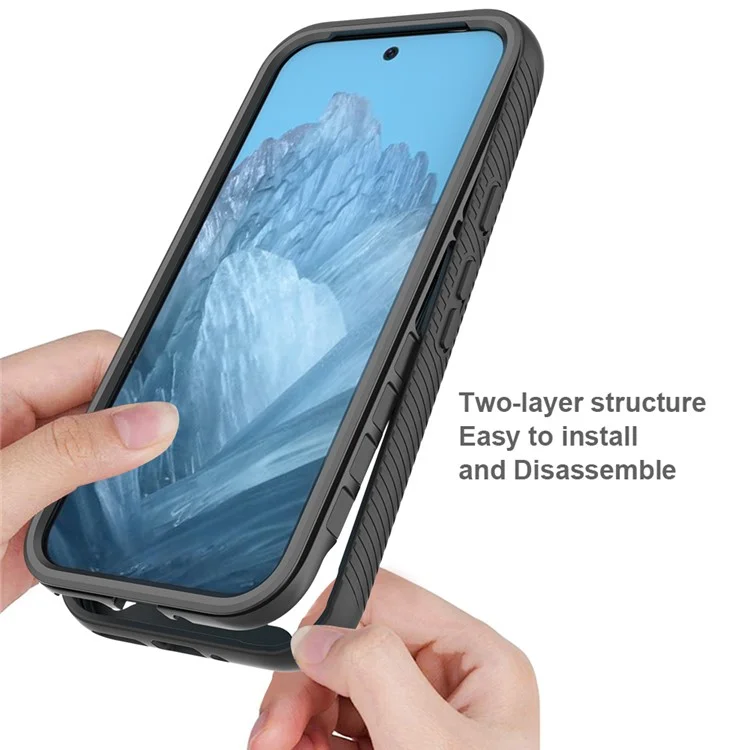 Pour Google Pixel 9 Pro XL Case PC+TPU Clear Phone Cover avec PET Screen Film All-Around Protection Magnetic Wireless Charging - Noir