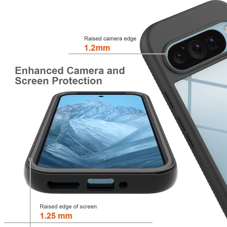 Pour Google Pixel 9 Pro XL Case PC+TPU Clear Phone Cover avec PET Screen Film All-Around Protection Magnetic Wireless Charging - Noir