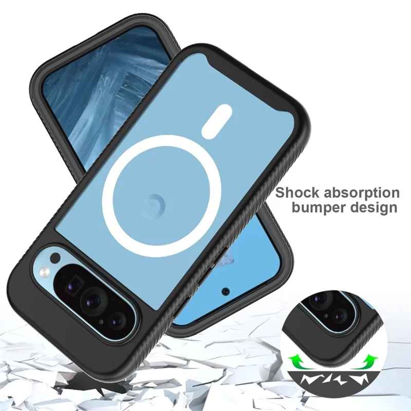 Pour Google Pixel 9 Pro XL Case PC+TPU Clear Phone Cover avec PET Screen Film All-Around Protection Magnetic Wireless Charging - Noir