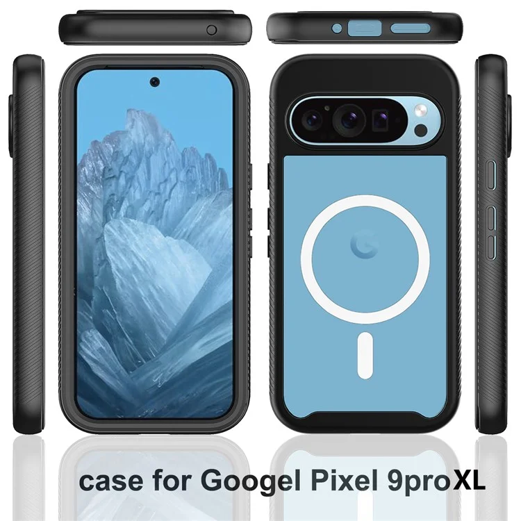 Pour Google Pixel 9 Pro XL Case PC+TPU Clear Phone Cover avec PET Screen Film All-Around Protection Magnetic Wireless Charging - Noir