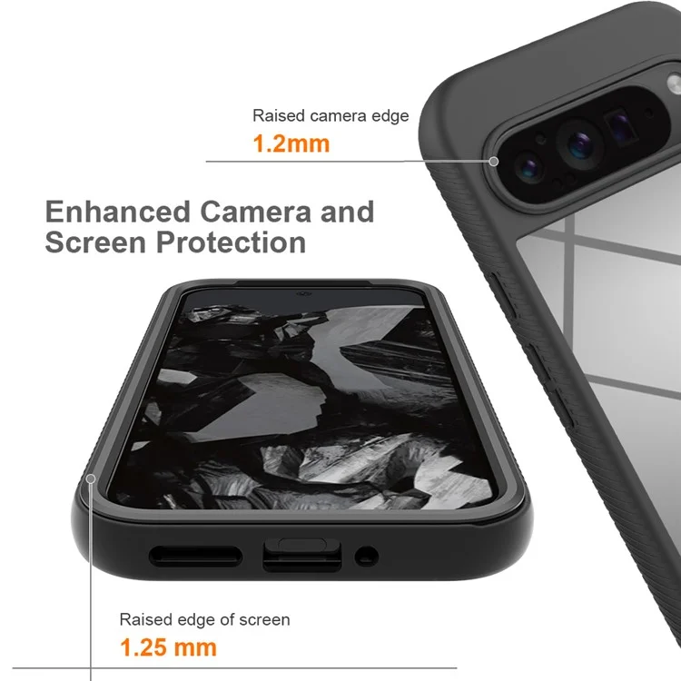 Per Google Pixel 9 Pro XL Case PC+TPU Clear Phone Cover con PET Screen Film Protezione a Tutto Tondo - Nero
