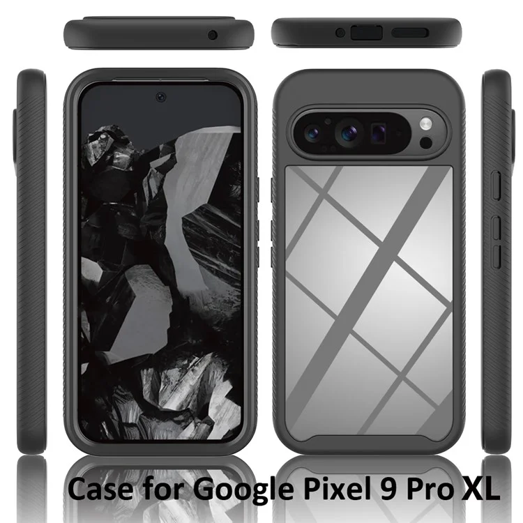 Per Google Pixel 9 Pro XL Case PC+TPU Clear Phone Cover con PET Screen Film Protezione a Tutto Tondo - Nero