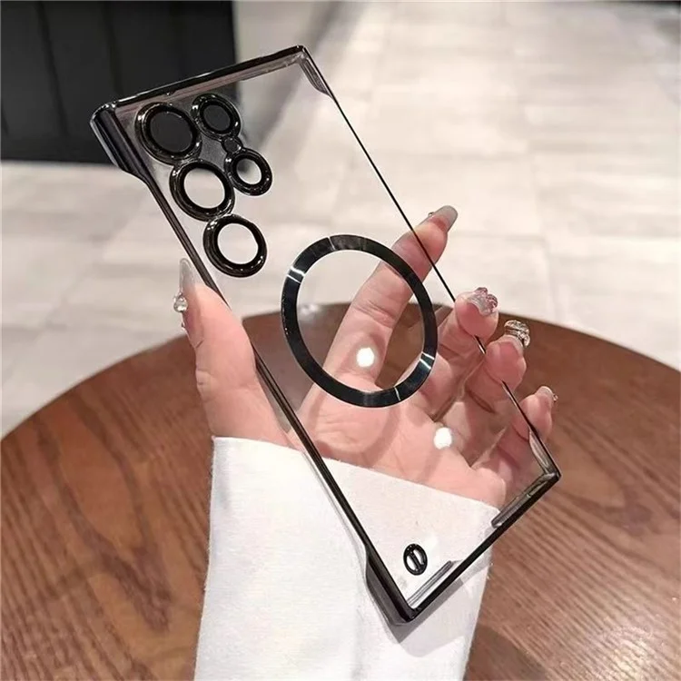 Прозрачный чехол из поликарбоната без рамки с магнитным креплением для Samsung Galaxy S23 Ultra - Черный