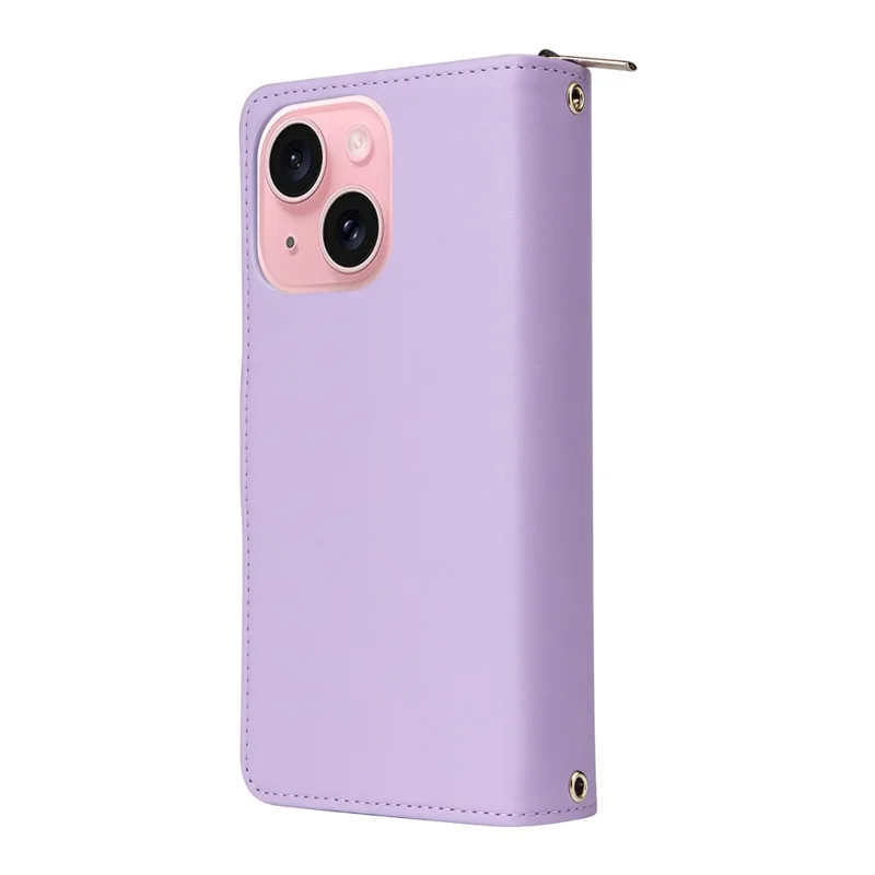 Étui R20 pour iPhone 15 avec poche zippée en cuir PU avec 9 emplacements pour cartes - Violet