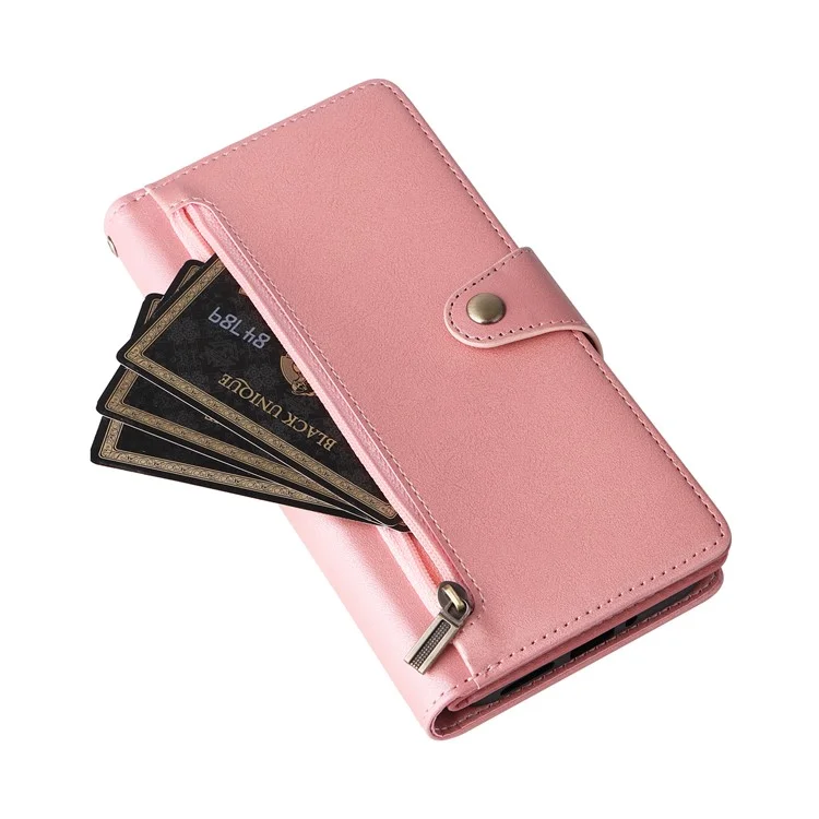 Para Google Pixel 9 Pro Case Zipper Wallet Leather Stand Phone Cover Rivet Decor - Rose Gold