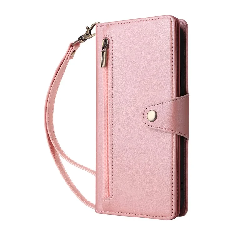 Para Google Pixel 9 Pro Case Zipper Wallet Leather Stand Phone Cover Rivet Decor - Rose Gold