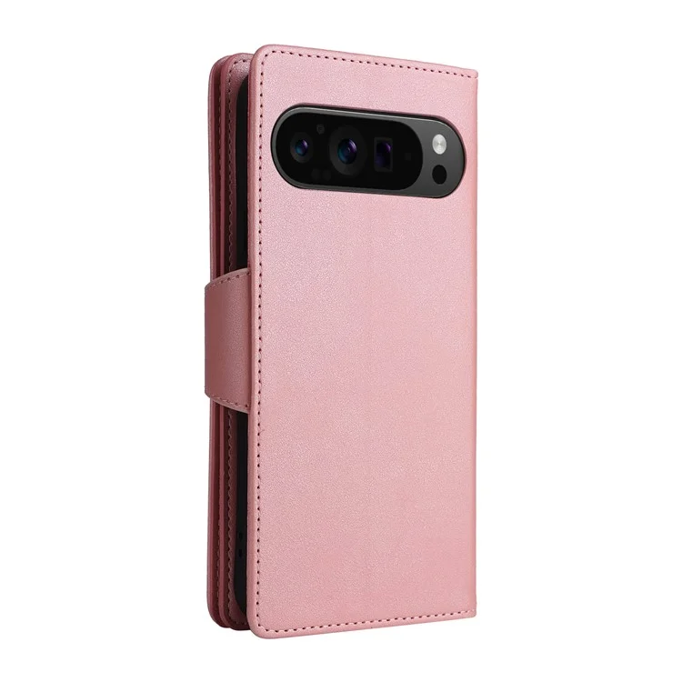 Para Google Pixel 9 Pro Case Zipper Wallet Leather Stand Phone Cover Rivet Decor - Rose Gold