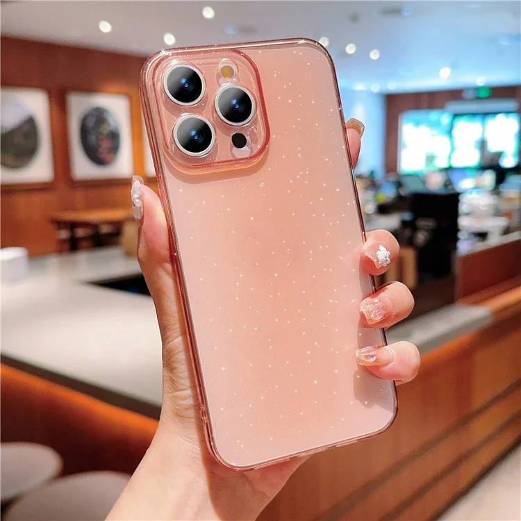 Case para iPhone 14 Pro à prova de choques, de TPU macio com brilhos - Rosa