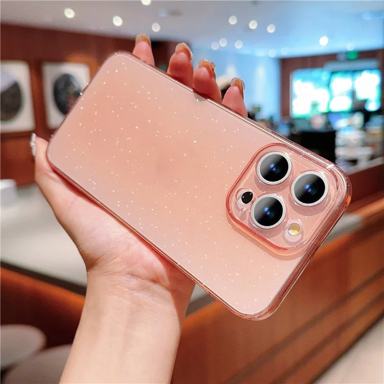 Case para iPhone 14 Pro à prova de choques, de TPU macio com brilhos - Rosa