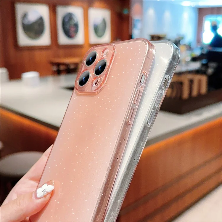 Case para iPhone 14 Pro à prova de choques, de TPU macio com brilhos - Rosa