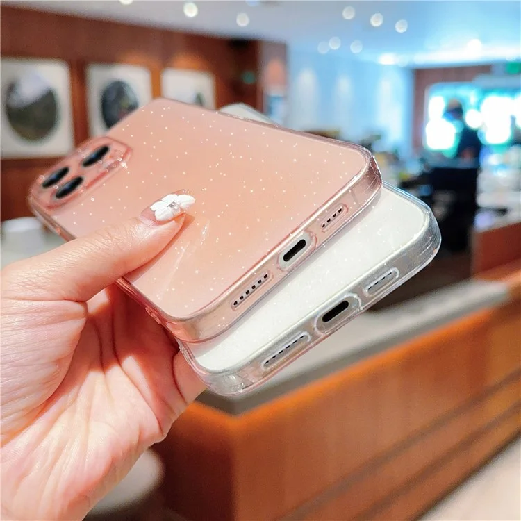 Case para iPhone 14 Pro à prova de choques, de TPU macio com brilhos - Rosa