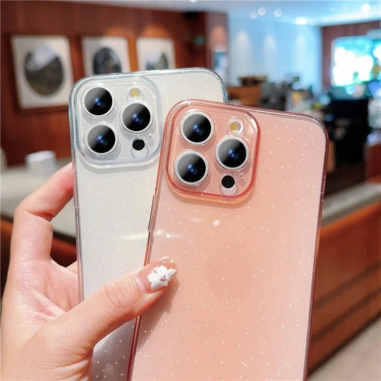Case para iPhone 14 Pro à prova de choques, de TPU macio com brilhos - Rosa