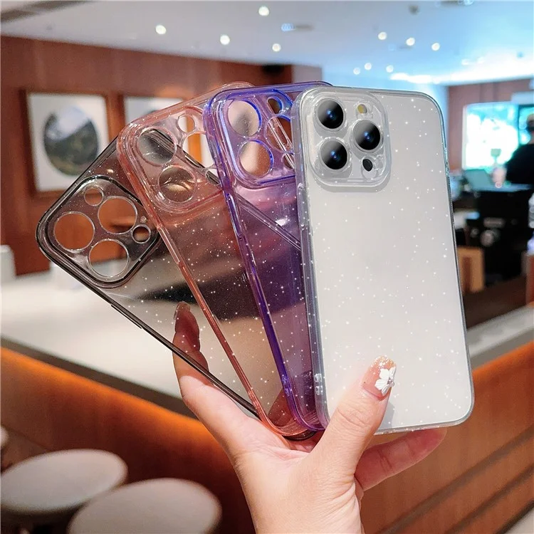 Case para iPhone 14 Pro à prova de choques, de TPU macio com brilhos - Rosa