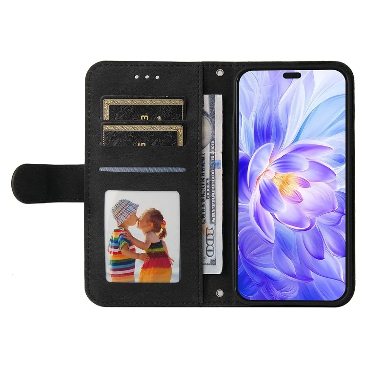 For Honor X60i 5G Custodia Portafoglio Pelle Effetto Pelle Motivo Albero Hardware - Nero