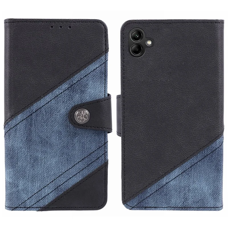 Para Samsung Galaxy A06 Case Wallet Leather Phone Cover Crazy Horse Texture+Jeans Cloth Texture - Preto