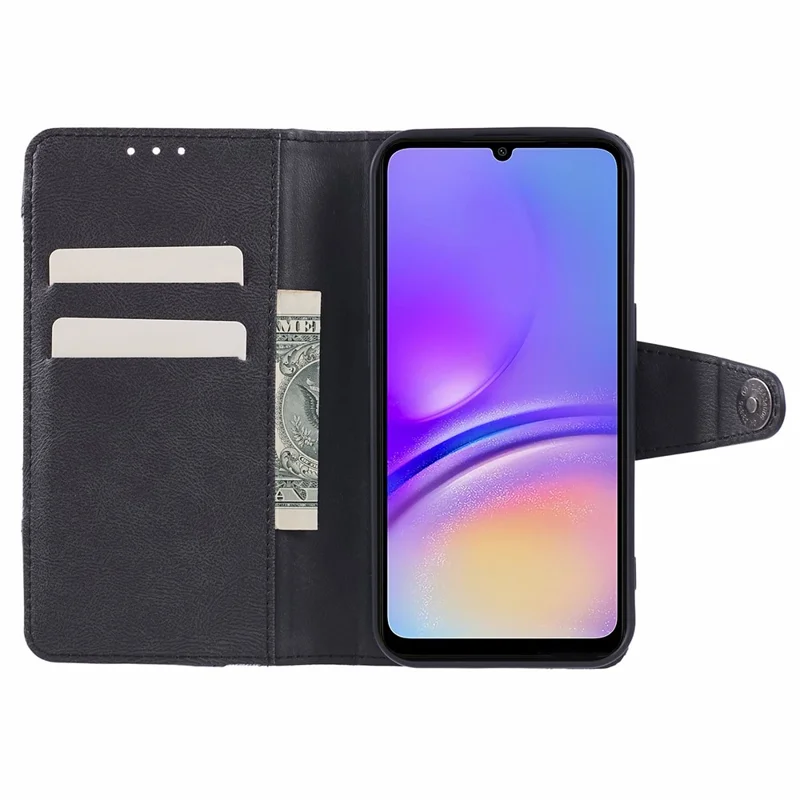 Para Samsung Galaxy A06 Case Wallet Leather Phone Cover Crazy Horse Texture+Jeans Cloth Texture - Preto
