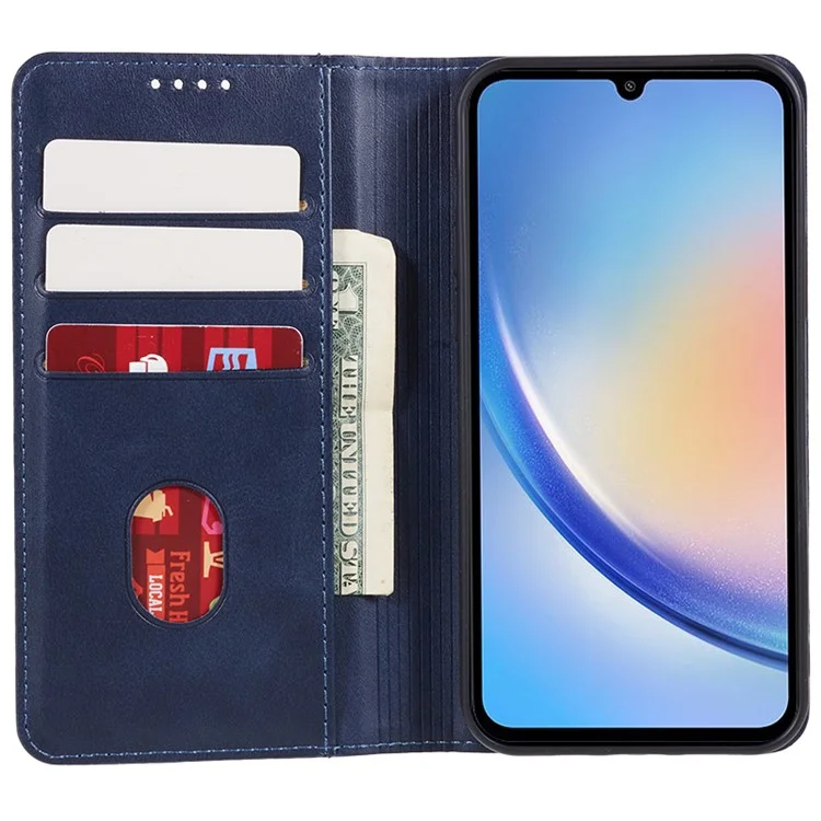 Para Samsung Galaxy A06 Case Leather Wallet Phone Cover Calf Texture Hidden Magnetic Closure - Azul