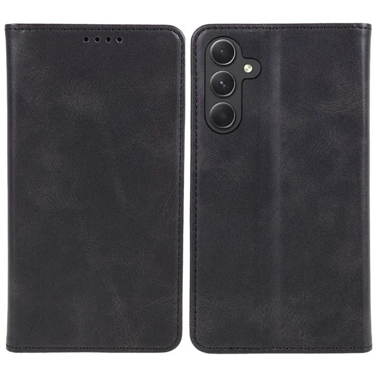 For Samsung Galaxy A16 5G / A16 4G Case Leather Flip Shockproof Calf Texture Phone Cover - Black