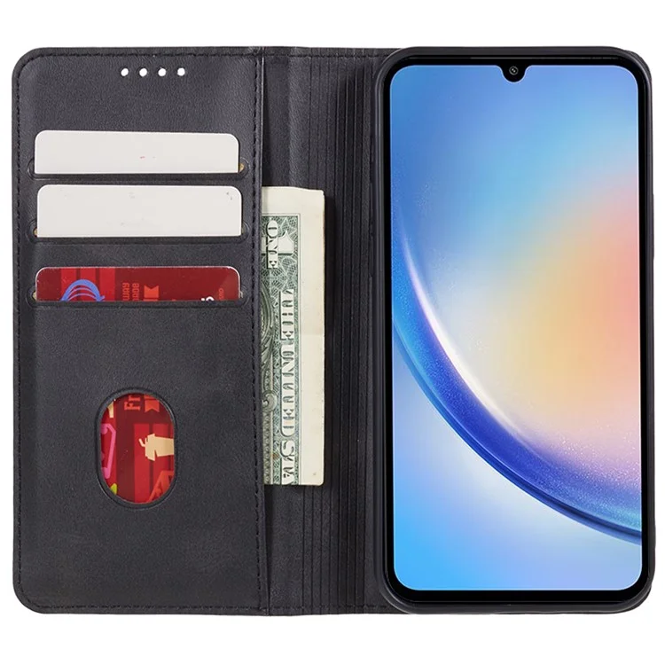 For Samsung Galaxy A16 5G / A16 4G Case Leather Flip Shockproof Calf Texture Phone Cover - Black