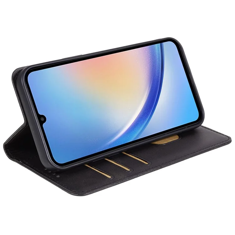 For Samsung Galaxy A16 5G / A16 4G Case Leather Flip Shockproof Calf Texture Phone Cover - Black