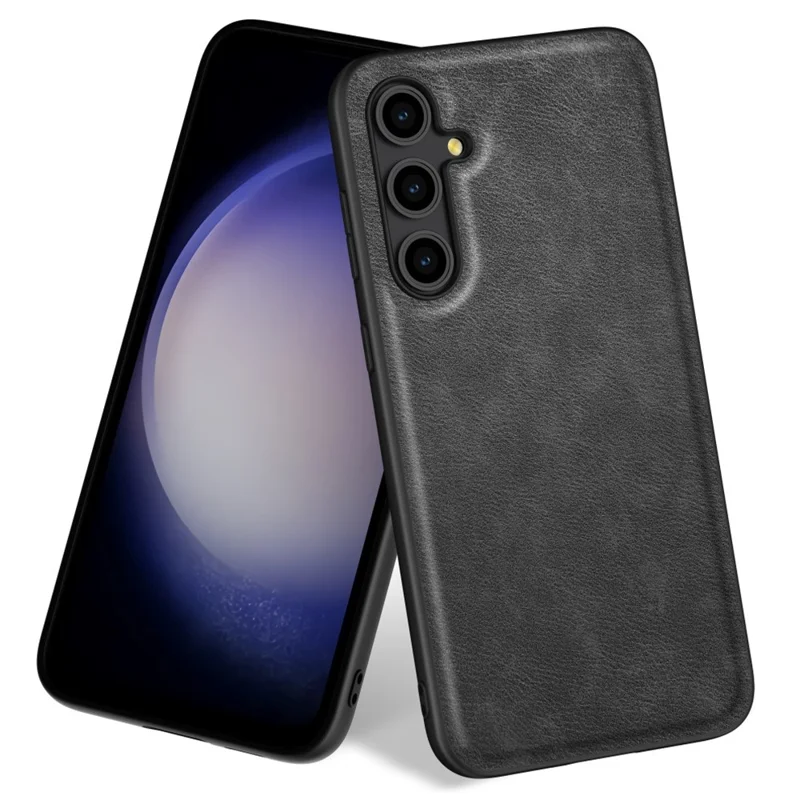 For Samsung Galaxy A16 5G / A16 4G Case Retro Leather Coated PC+TPU Anti-Shock Phone Cover - Black