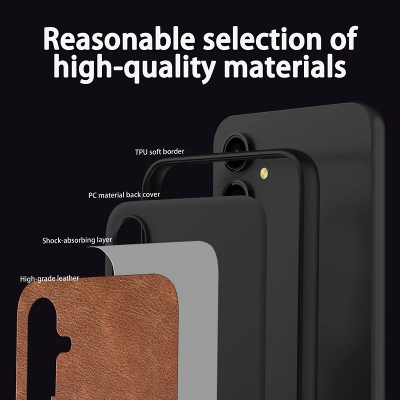 For Samsung Galaxy A16 5G / A16 4G Case Retro Leather Coated PC+TPU Anti-Shock Phone Cover - Black