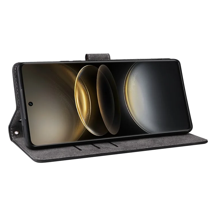 Para vivo X100 Ultra 5G Case com Alça de Mão Bloqueio RFID Carteira Capa de Couro - Preto