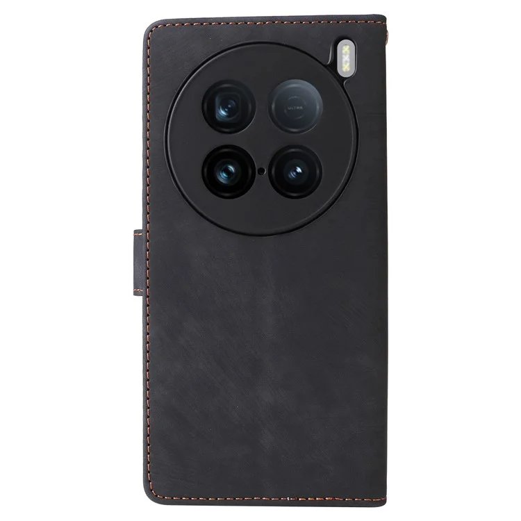Para vivo X100 Ultra 5G Case com Alça de Mão Bloqueio RFID Carteira Capa de Couro - Preto