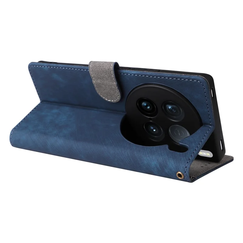 For vivo X100 Ultra 5G Case with Hand Strap RFID Blocking Wallet Leather Cover - Blue