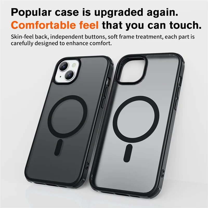 For iPhone 15 Plus Case Compatible with MagSafe TPU+PC Skin-Touch Phone Cover - Black