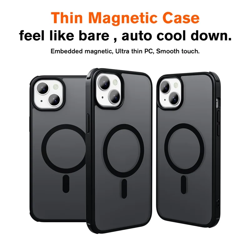 For iPhone 15 Plus Case Compatible with MagSafe TPU+PC Skin-Touch Phone Cover - Black