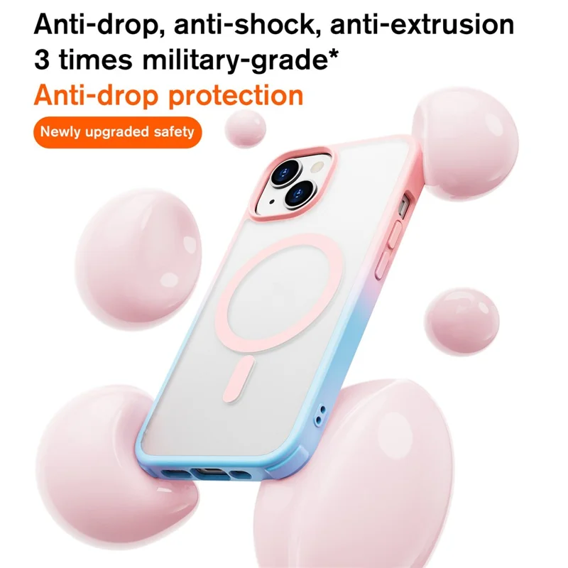 For iPhone 14 / 13 Magnetic Case Silky Touch TPU+PC Anti-Drop Phone Cover - Gradient Pink Blue